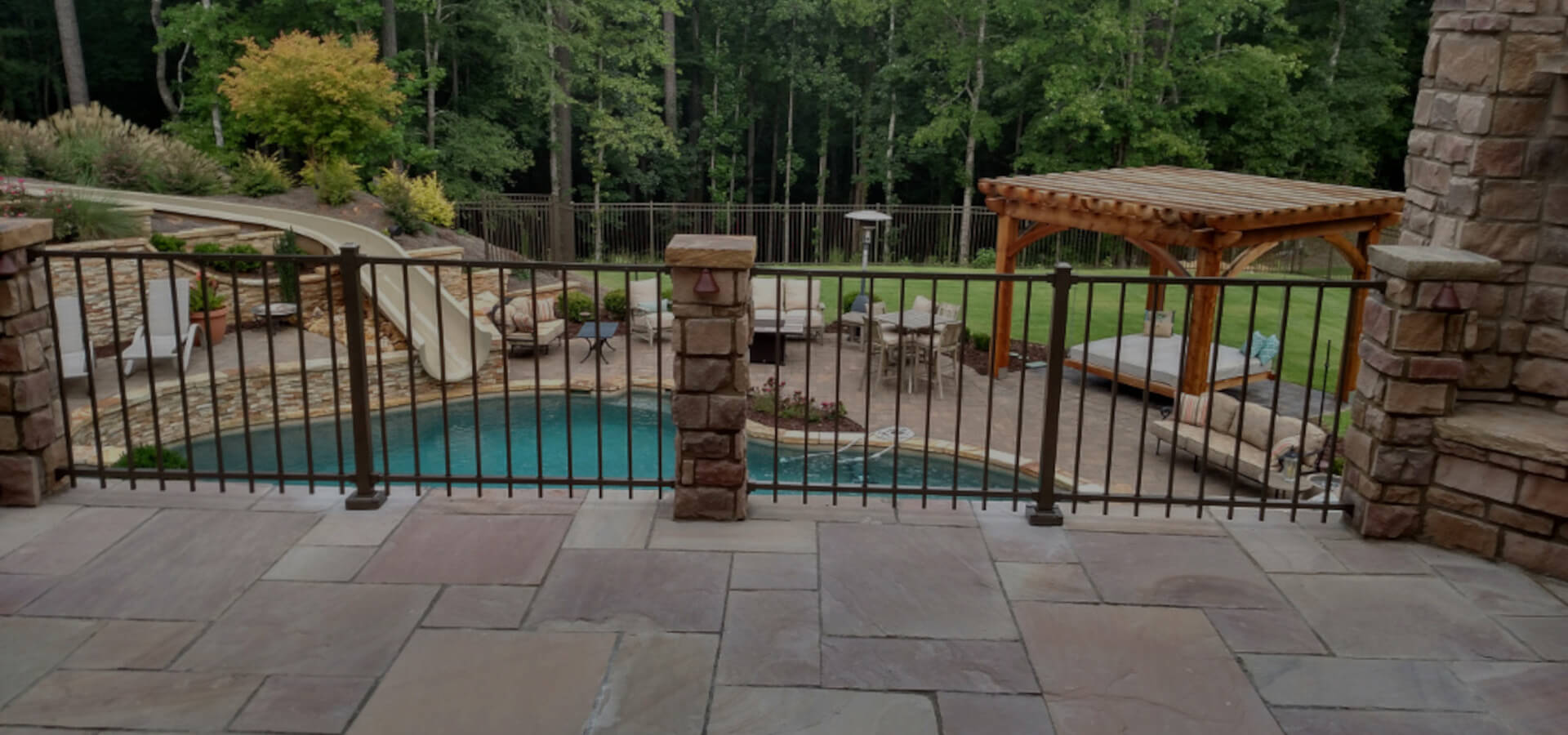 Iron railing around pool